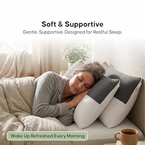 Image of DALUCI Hollow Fiber Sleeping Pillow Set of 4 | Adjustable Height | Soft & Fluffy Bed Pillows for Sleeping | White & Grey | 27 x 16 Inches