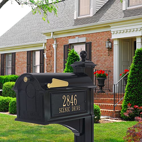 Whitehall Balmoral Extra Large Mailbox, Custom Mail Box, Side Mount Mailbox With Post, Personalized Metal Mailbox, Outside Mailboxes - Black/Gold #TOP2
