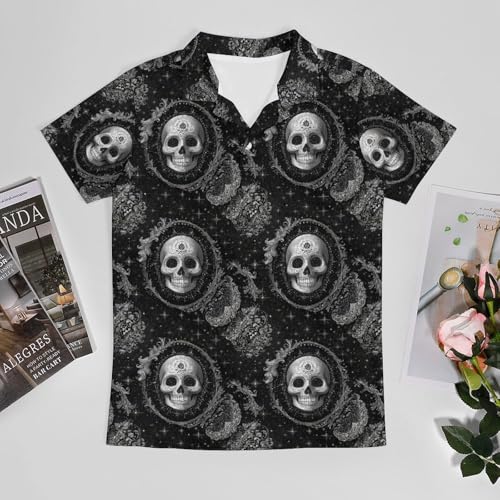 Boys' Classic Polo Shirts Short Sleeve Moisture-Wicking Golf & Tennis Shirts for Youth Teens Flower Skull Head3