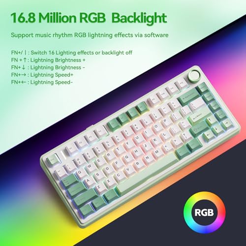 Image of Aula F75 Gaming Keyboard, 75% Wireless Keyboards RGB Backlit with Knob, Tri-Mode Hot Swappable Mechanical Keyboard for PC Gamer - Green