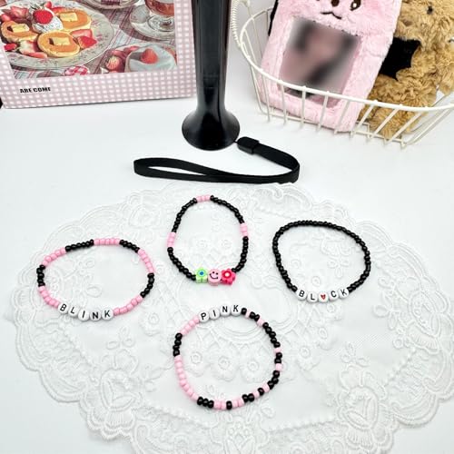 4 Pcs Kit Handmade Black Pink Friendship Bracelets Korean pop Merch Concert Outfit Gifts for Women Men Fans4
