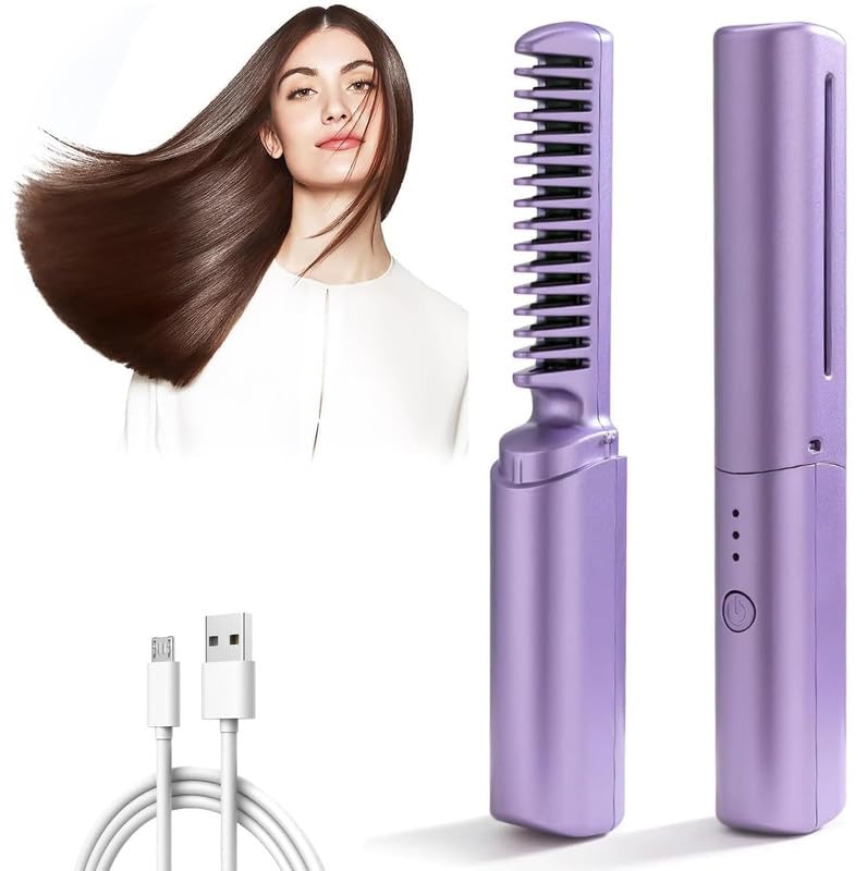 Cordless Hair Straightener Comb Brush for Women Rechargeable Styling Tool with 3 Heat Settings & Auto Shut Off-image-49