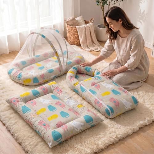 Image of StarAndDaisy Baby Mosquito Net with Mattress and Sleeping Bag, Foldable Mosquito Net Bed with Breathable Mesh, Portable Baby Bedding Set for Newborn