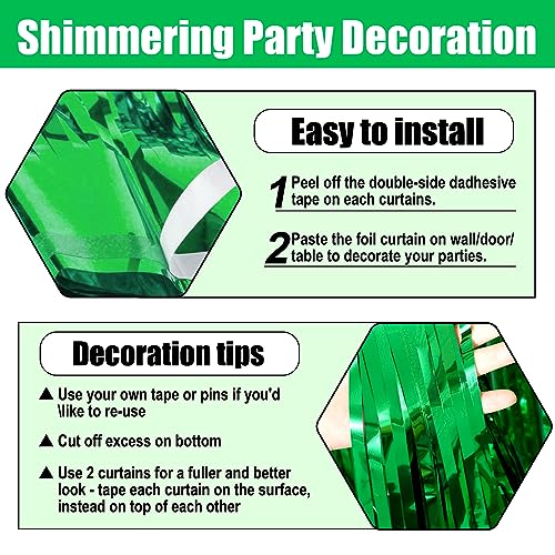 Image of 6 Pack Green Foil Fringe Curtain Backdrop, 3.28Ft x 8.2Ft Metallic Tinsel Foil Fringe Streamer Curtains for Photo Booth, Christmas Day, Thanksgiving, Wedding, New Year Party Decorations