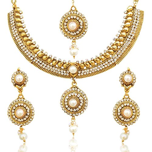 Dancing Girl Pearl White Indian Kundan Jewelry Set for Women Girls Bridal Necklace Indian Earrings