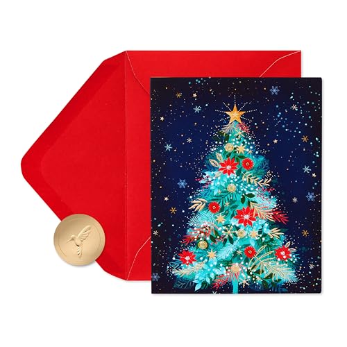 Papyrus Petite Christmas Cards Boxed with Envelopes & Signature Hummingbird Seals, Floral Tree (20-Count)