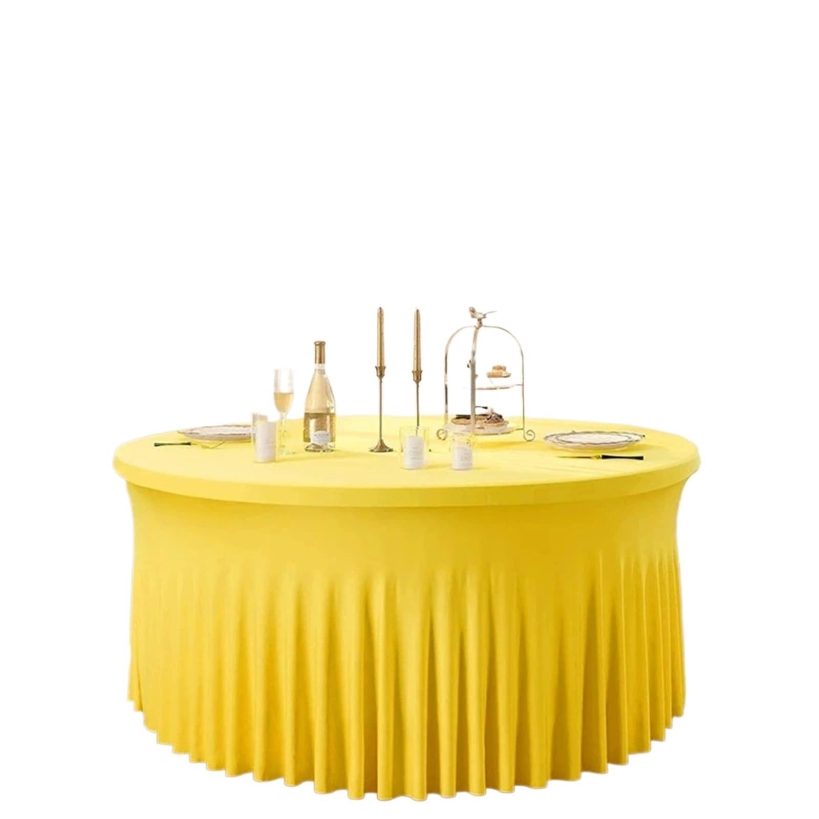 SHENJMAI Round Skirt Tablecloth White Round Spandex Tablecloth Stretchy Fitted Wrinkle Free Table Cover with Skirt for Wedding Party Buffet Birthday Photography(Yellow,6FT(R 183XH 75 CM))