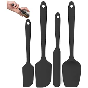 4 Piece Silicone Spatula Set Kitchen Utensils for Baking Dough Scraper Cooking Stirring Heat Resistant Non-Stick Seamless Dough Scraper for Cooking Baking Stirring Black