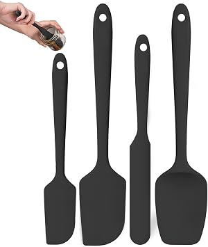 Silicone Spatula Set, 4 Pack Heat Resistant Rubber Spatulas with Stainless Steel Core, Non-Stick, Kitchen Utensils for Baking, Cooking and Mixing Black