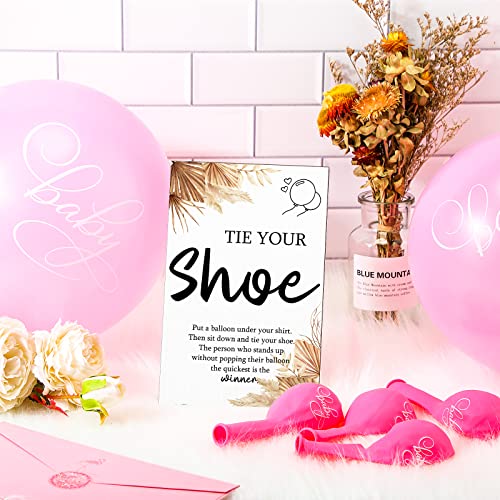 Image of Roowest 51 Pcs Tie Your Shoe Baby Shower Game Sign Wooden Sign Greenery Gift Sets Gender Reveal Party Favors 50 Balloons Latex Balloons for Game Wedding Supplies(Pink,Boho)