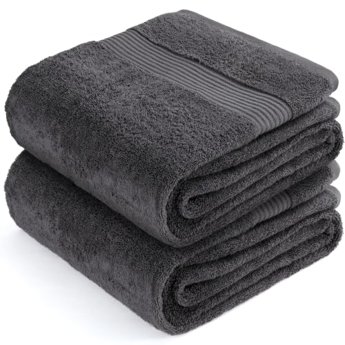 Image of Cotton Paradise 100% Cotton Turkish Towel Set, Soft Absorbent Quick Dry, 2 Piece 35x70 Bath Sheet Set, Dark Gray