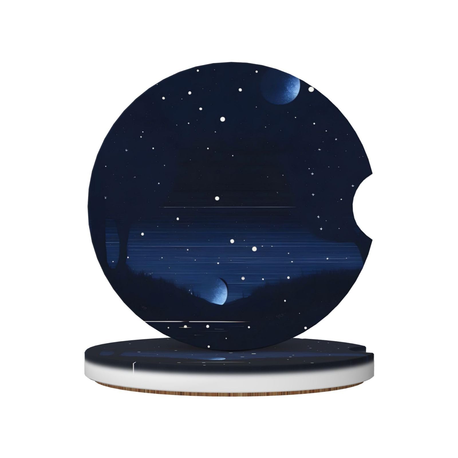 Dark Blue Night View Printed Ceramic Car Cup Coasters (2 Pack), Suitable for car Cup Holders, 2.56 inch Diameter