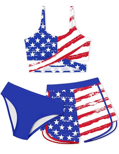 Image of Girls Swimsuit 3 Piece Bathing Suit Criss Cross Bikini Set Girls' Swimwear with Shorts 7-16T