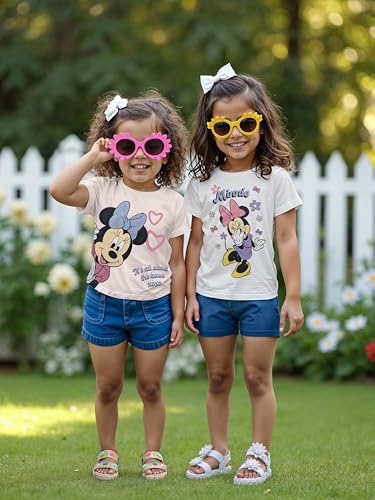 Disney Minnie Mouse & Lilo and Stitch 2-Pack Short Sleeve T-Shirt, Girls Cute Outfits for Toddlers2