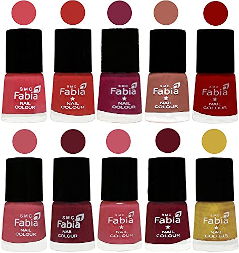 Image of SMC Fabia ALL IN ONE (PACK OF 10), Long Lasting Glossy Nail Polish, 6 ml Each, All Vibrant Colours,02373