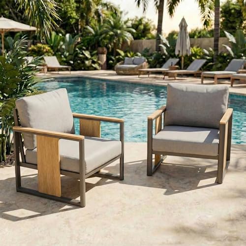 ZANDOR Outdoor Aluminum Patio Furniture 2 Pcs Armchair All-Weather Outdoor Patio Sofa with Washable Thick Cushions, Patio Sectional Furniture for Porch, Balcony, Deck, Backyard 2 Pcs Armchai