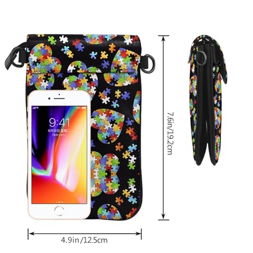 women leather Cell Phone Purse Autism Awareness Puzzle Pieces Heart picture Soft, durable and waterproof PU leather Convenient for daily use and travel, Black3