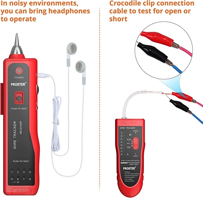 ULTRABYTES Network Cable Wire Tracker Cable Tester UTP STP RJ11 RJ45 Cat5 Cat5E Cat6 Telephone Wire Tracker Tracer Toner Detector Line Finder 1