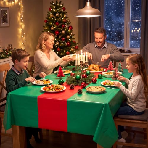 Image of Oudain 6 Pcs Plastic Table Cloths Disposable 54 inch x 108 inch, Red,Green