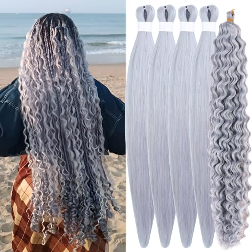 Gray Boho Braiding Hair Pre stretched Hypoallergenic Curly Braiding Hair for Boho Braids Bohemian Braids Knotless Ez Braids