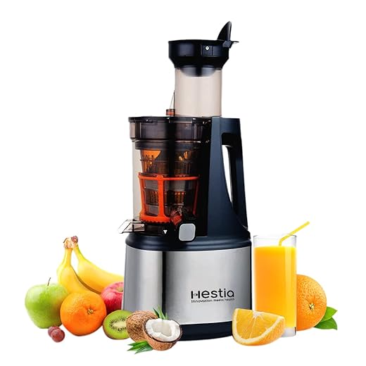 Hestia Nutri-Max Professional Cold Press Slow Juicer, 240 W motor | Patented Auger technology for 3x more juice | 3 Strainers for Juices, Sorbets, Nut Milk, etc | Longest warranty, easy usage | Grey