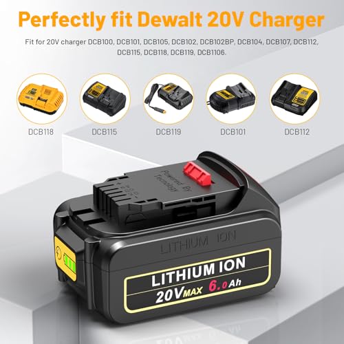 Image of Futurebatt 20V Lithium Ion Battery Replacement for Dewalt 20V Max 6.0Ah Compatible with Dewalt Batteries DCB205 DCB206 DCB207 DCB204 DCB201 DCB200 DCD DCF DCG Series Cordless Power Tools (1 Pack)