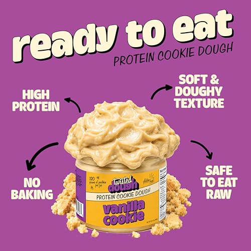 Image of Twisted Dough Protein Cookie Dough, Vanilla Cookie Flavor, 2 Pack, 100g Protein, Healthy Snacks, Gluten Free Edible Cookie Snack, High Protein Low Carb & Low Sugar Dessert for Kids & Adults, Keto Friendly