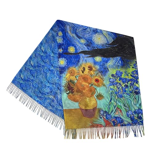 Vincent van Gogh Art Scarf. Starry Night, Sunflowers, Irises & Bedroom Design. Colorful Artistic Wrap Gift for Art Lovers, Artistic Gift for Her
