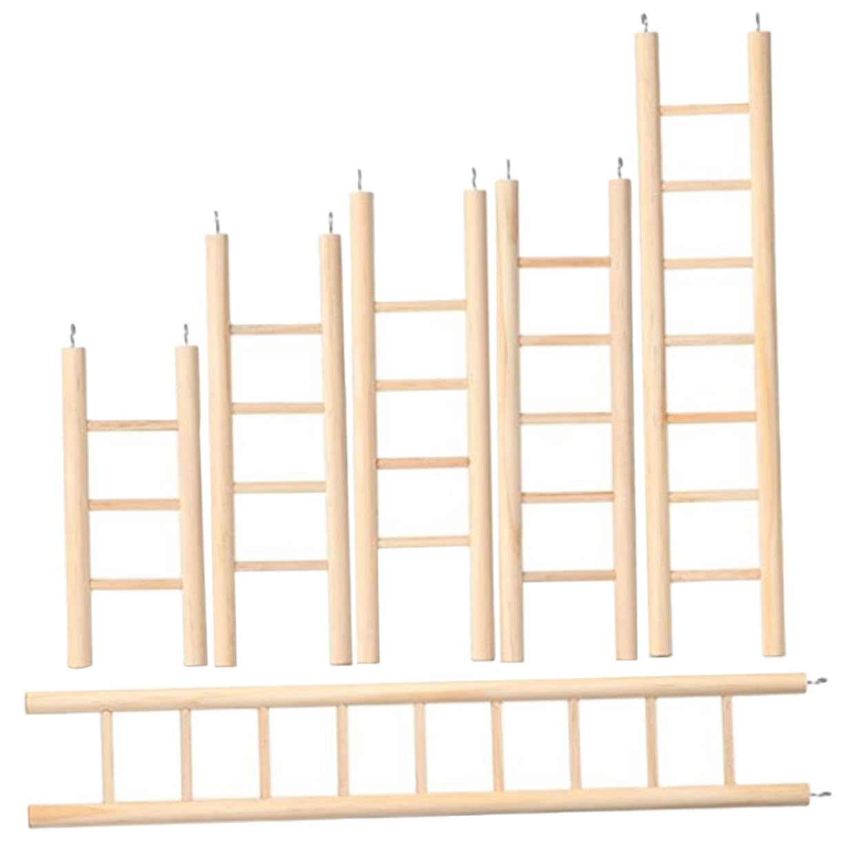 BESTonZON Set 6 Pezzi Scala per Uccelli in Legno Khaki per Pappagalli e Parrocchetti, Giocattolo da Arrampicata per Gabbia, Facile da Installare, Migliora L'equilibrio