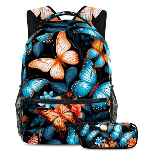Sac à dos avec trousse à crayons Papillon d'art pour enfants et adolescents