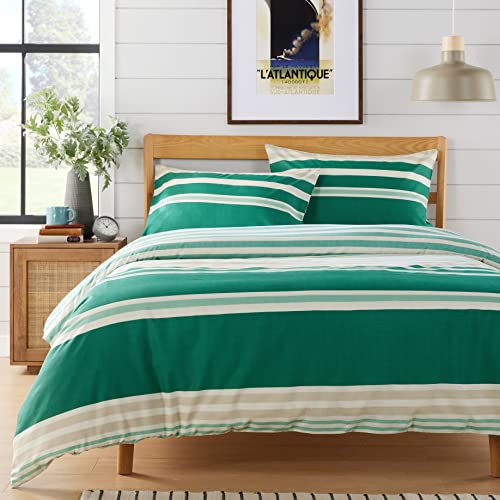 Olivia Rocco Miami Stripes Duvet Cover Set Easy Care Quilt Bedding Sets with Pillowcase Luxury Cotton Blend Reversible Ultra Soft Hypoallergenic Bed Covers, Green Double