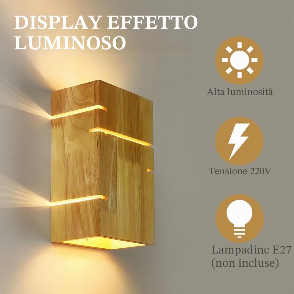 Moderna Lampada Da Parete Creativa Nordica E27 Scatola Quadrata Di Legno Semplice E Squisita Luce Da Camera Da Letto E Corridoio