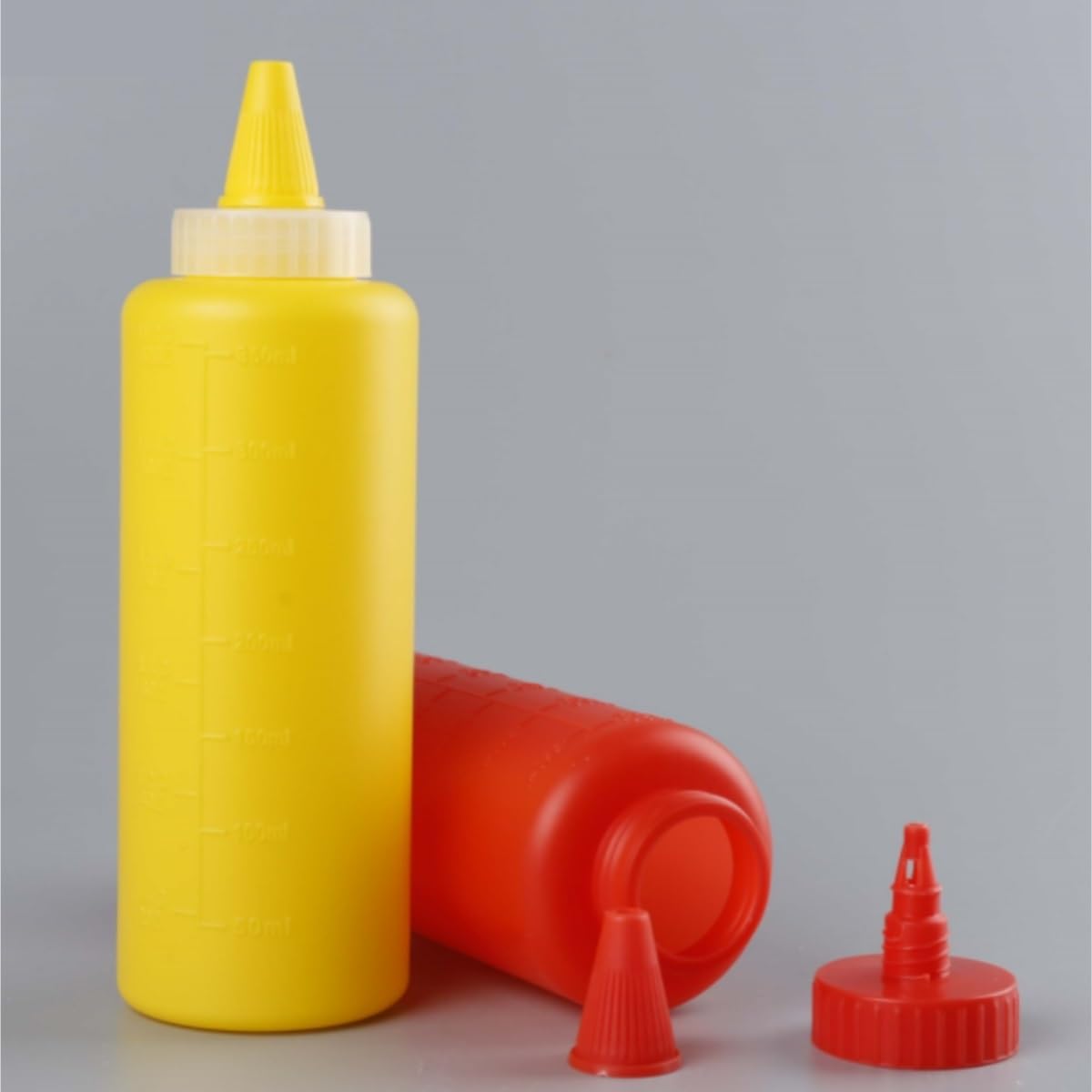 Dispensador De Botella para Salsa Botella Exprimible For Salsa De Ensalada, Botella De Plástico For Mermelada De Cocina con Escala, Boca Puntiaguda, 5 Uds.(Rot)