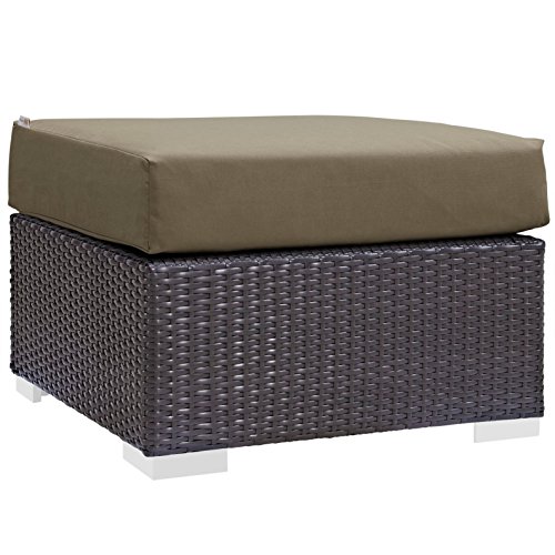 Modern Contemporary Urban Design Outdoor Patio Balcony Square Ottoman, Brown, Rattan