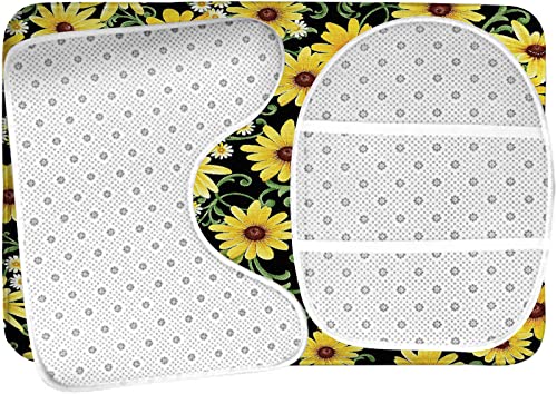 Badezimmerteppich-Set, 3-teilig, Sonnenblumen, waschbare Badeteppiche, rutschfest, mit Rückenpolster, Konturteppich und Toilettendeckelbezug – Bild 6