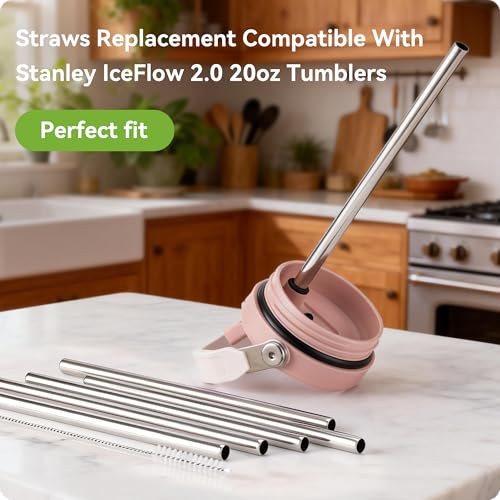 Image of Metal Straws for Stanley IceFlow 20 oz 2.0 Flip Straw Lid Tumbler, Stainless Steel Replacement Straws for Ice Flow 20oz Cups,7mm & 9.4mm Size Options-Check Numbers on Lid Before Order(9.4mm)