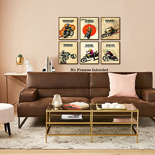 Vintage Motocross Wall Art For Man, Motorcycles Art Posters, Extreme Sport Canvas Wall Art For Man Cave, Bedroom, Teens Room Home Decor, The Best Gift For A Motocross Fans, Set Of 6-(8"X10" Unframed) #TOP2