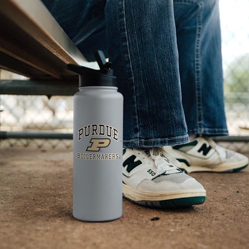 Image of Logo Brands NCAA Purdue Boilermakers Athletic 34 oz Stainless Steel Quencher Bottle - Double-Wall Insulated, No-Spill Lid, Easy Carry Handle - Keeps Drinks Cold For Hours