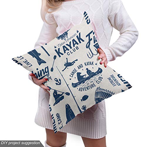 Image of Lunarable Kayak Fabric by The Yard, Canoe Kayak Club Advert with and Bear Silhouette Sports Themed Print, Decorative Fabric for Upholstery and Home Accents, 2 Yards, Blue Coconut