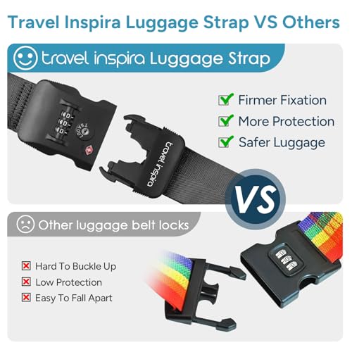 Image of Travel Inspira TSA Accepted Luggage Straps Cross Belt for 20-28 Inch Suitcases Adjustable 103-200cm (40-79 Inch) Nylon Webbing with ABS Quick Release Buckle