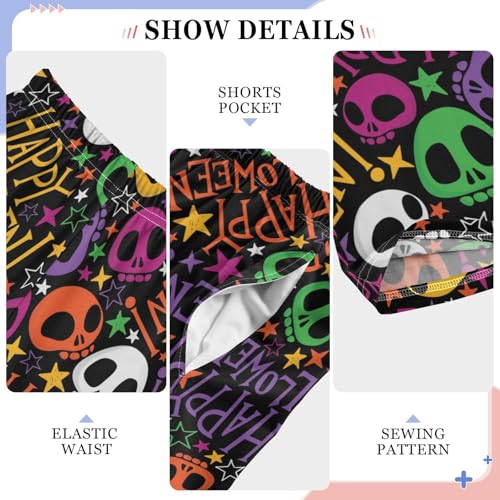 ZZXXB Happy Halloween Colorful Skull Boys Long Pants Soft Trousers Elastic Waist Kids Lounge Bottoms with Pockets S-XL4