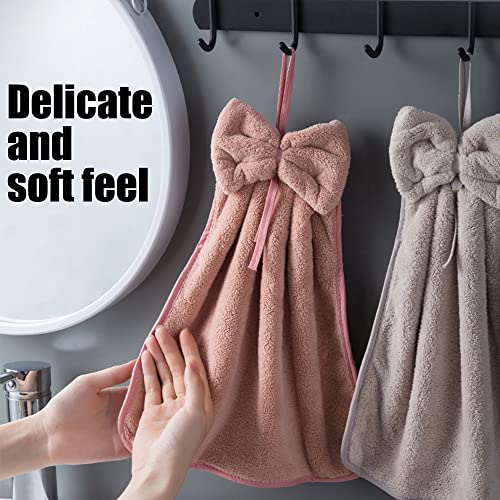 Fhdusryo 4Pcs Bowknot Hanging Hand Dry Towels, Microfiber Coral Velvet Hand Towels Hanging Loop thumb #3