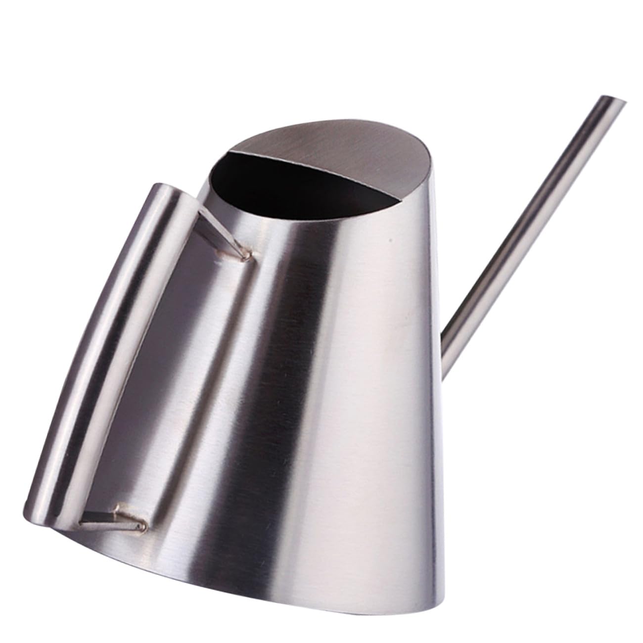 Annaffiatoio in Acciaio Inox da Giardino 400ml, Manico Ergonomico e Ampia Apertura, per Piante Sospese e Prato, Argento