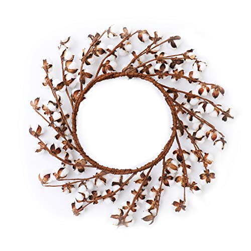 Lyrccoa 18"-23" Cotton Wreath Cotton Ball Wreath Farmhouse Decor With Adjustable Stems For Wall Front Door Window Home Wedding Centerpiece Festival Hanging Decorations White #TOP7