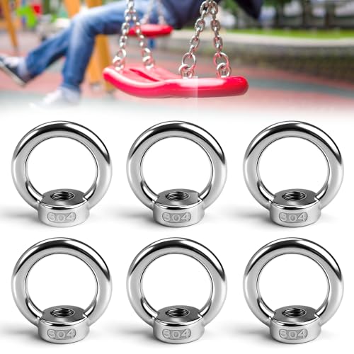 Pack of 6 Ring Nuts M12, 304 Stainless Steel Ring Nuts, Ring Nuts M12, Eye Nuts, Ring Eyelets Stainless Steel Eyelet Nut for Lifting Accessories, Attach Hanging Ornaments Flower Pots Swing Stand