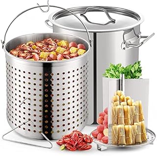 ARC 64-QT Large Stainless Steel Stockpot for Seafood Boiler Crawfish Pot w/ Basket and Steamer Rack, Outdoor Cooking Pot for Crab Lobster Shrimp Boiling, and Tamales Steamer,16 Gal