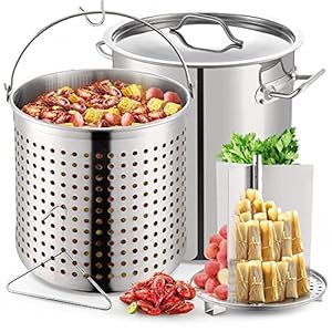 ARC 84-QT Large Stainless Steel Stockpot for Seafood Boiler Crawfish Pot w/Basket and Steamer Rack, Outdoor Cooking Pot for Crab Lobster Shrimp Boiling, and Tamales Steamer,20 Gal