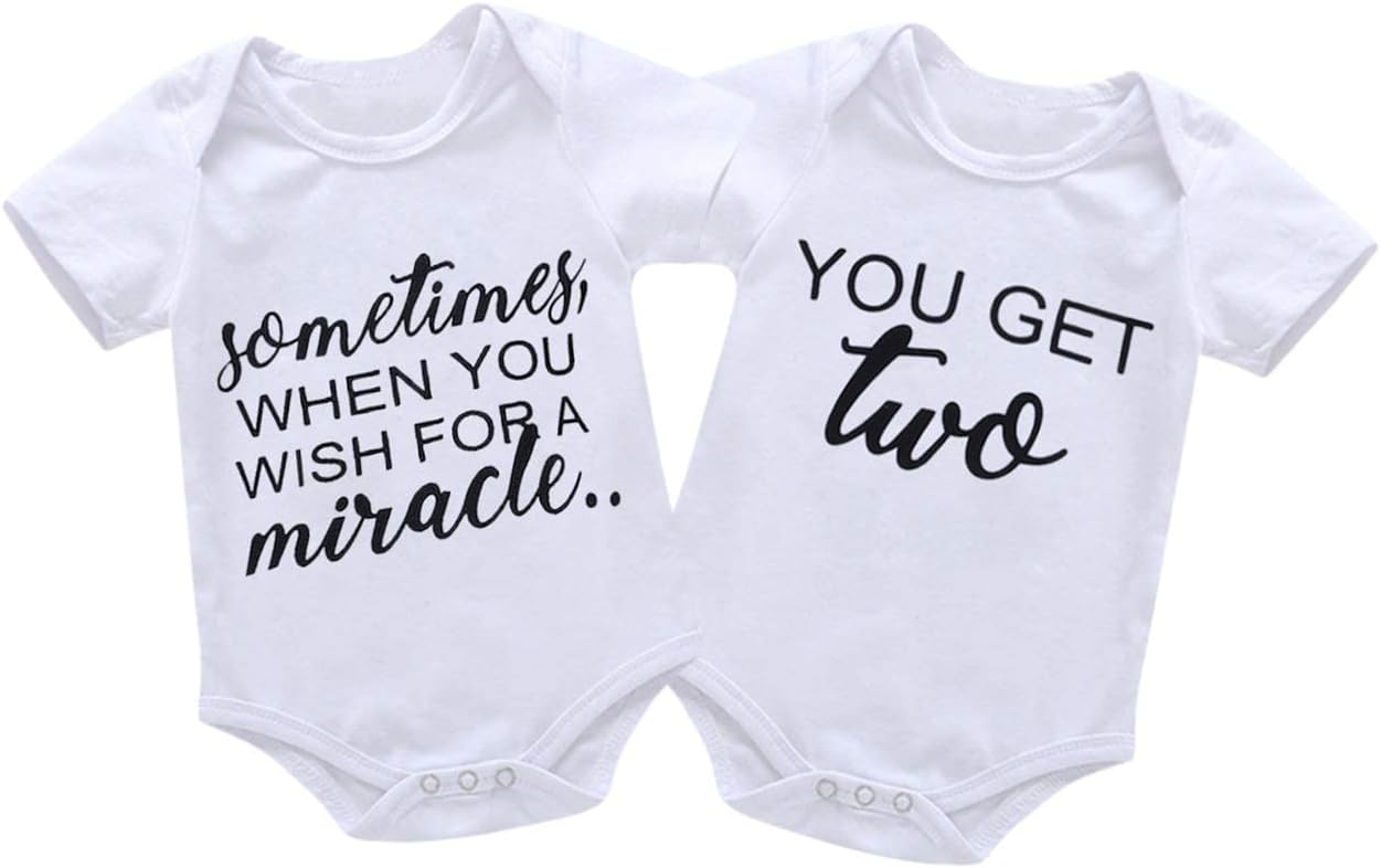 2Pcs Newborn Twins Baby Boys Girls Short Sleeve Letter Print Romper Bodysuit Summer Outfit Clothes 0-12M