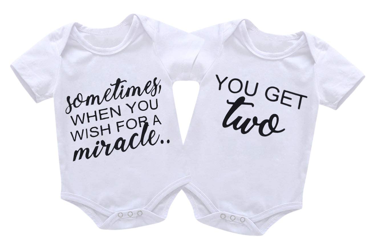 2Pcs Newborn Twins Baby Boys Girls Short Sleeve Letter Print Romper Bodysuit Summer Outfit Clothes 0-12M
