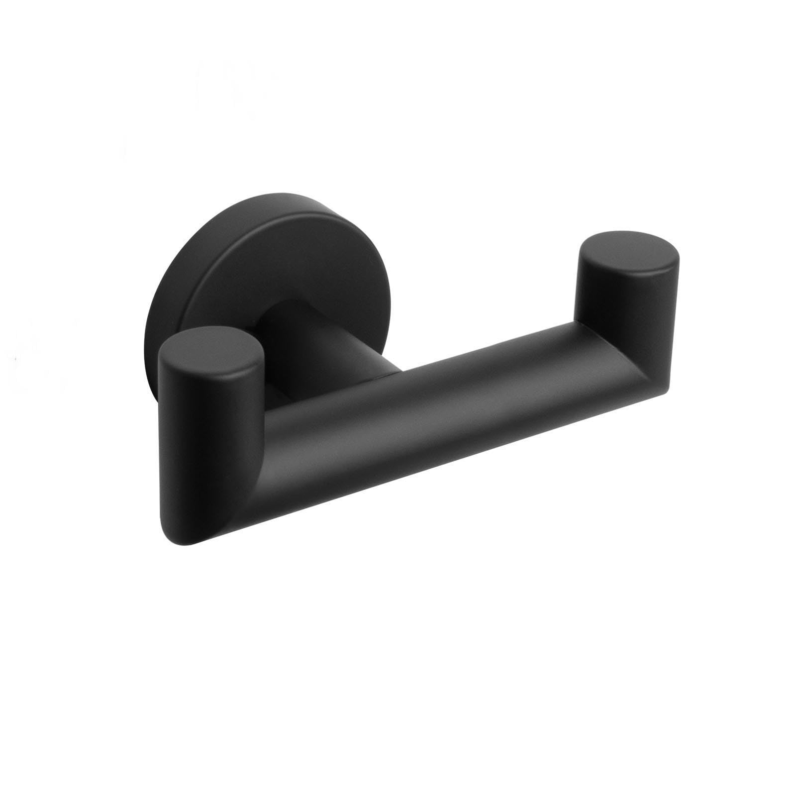 NearMoon Bathroom Double Towel Hook- SUS304 Stainless Steel Robe Towel Holder, Heavy Duty Double Coat Hook for Bathroom Livingroom Kitchen Wall Mounted (Matte Black-U, 2 Pack)